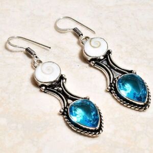 Shiva Eye Blue Topaz Handmade Drop Dangle Earrings Jewelry 2.3"
